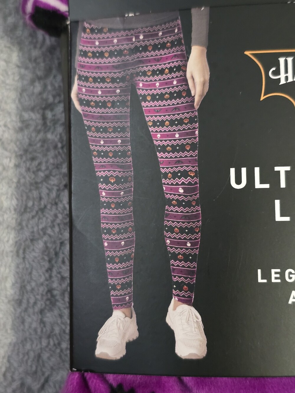Ultra Plush Purple And Black Halloween Themed Leggings